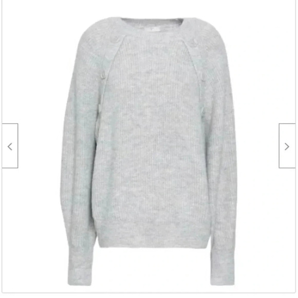 JOIE Size XS Gray Button-detailed Puff Sleeve Mélange Knitted Sweater - Picture 3 of 7